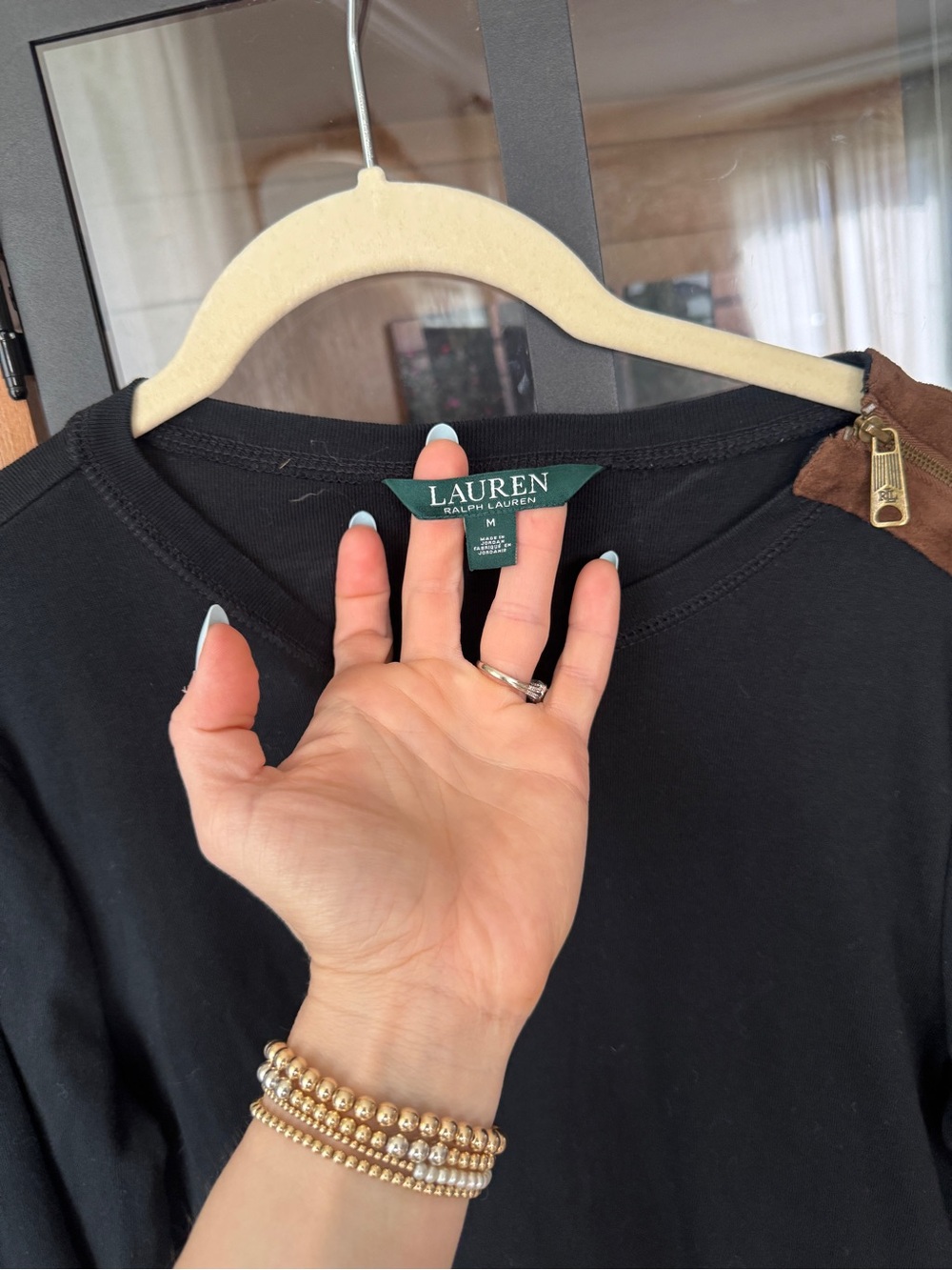 Ralph Lauren equestrian long sleeve top sweater elbow patches suede contrast - Picture 3 of 11
